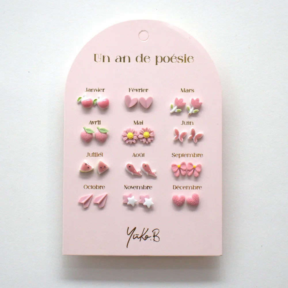 Boucles d'oreilles Un an de poésie Rose 12 Paires