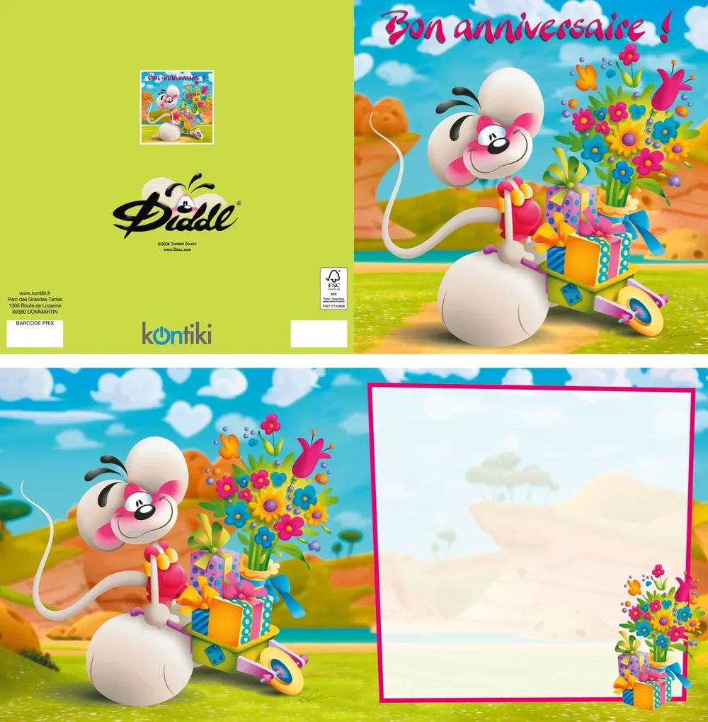 Carte 3D Diddl - Bon anniversaire!