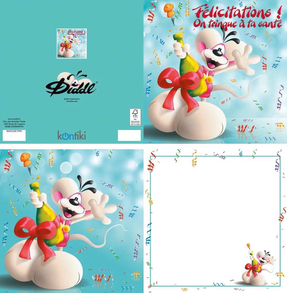 Carte 3D Diddl - Félicitations! On trinque à ta sa