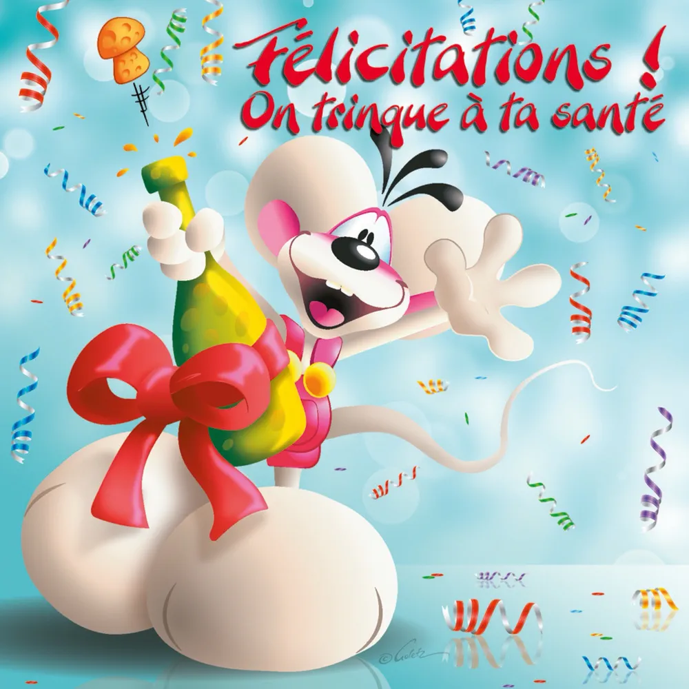 Carte 3D Diddl - Félicitations! On trinque à ta sa