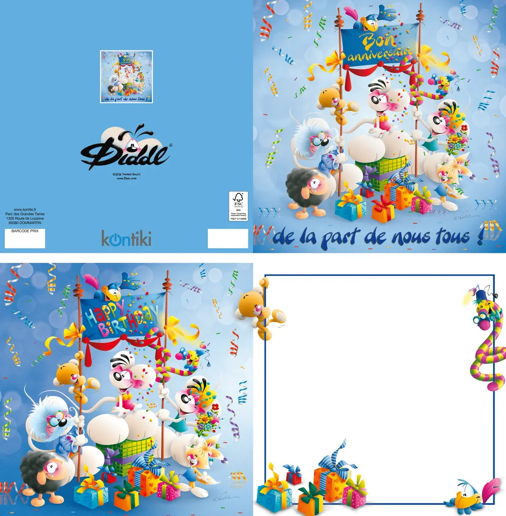 Carte 3D Diddl - Bon anniv de la part de nous tous