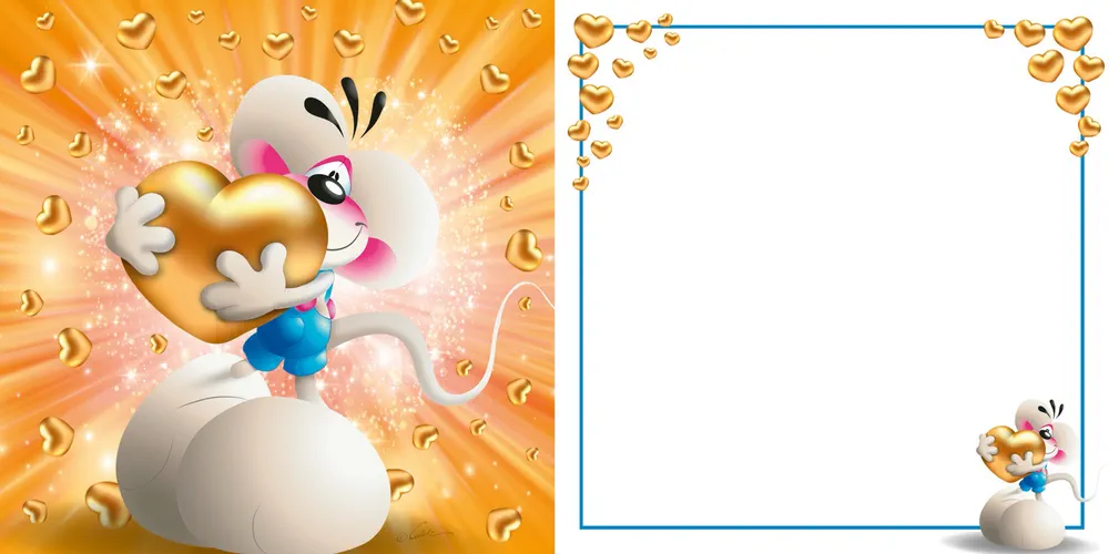 Carte 3D Diddl - Diddl & cœur doré sans texte