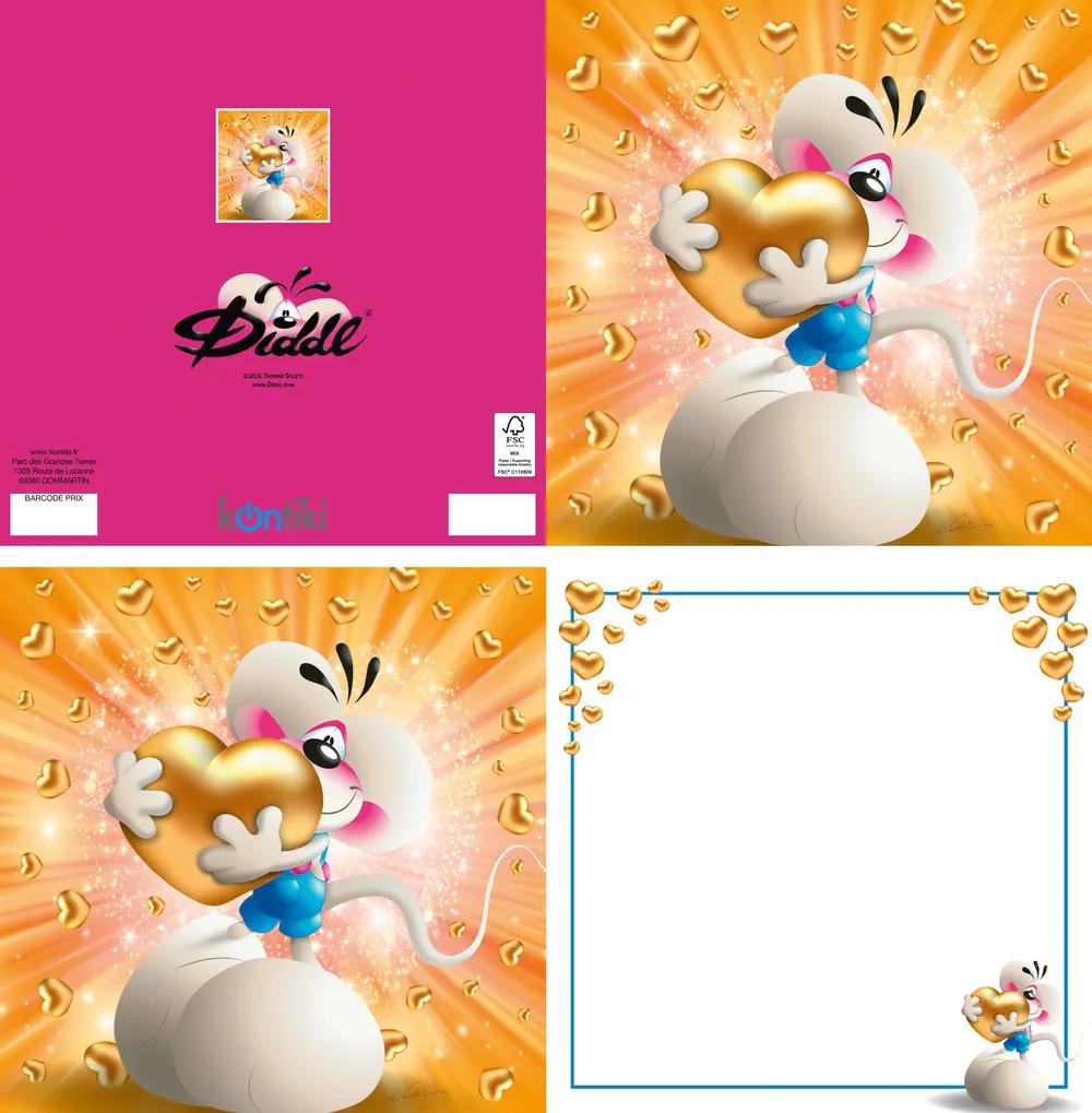 Carte 3D Diddl - Diddl & cœur doré sans texte