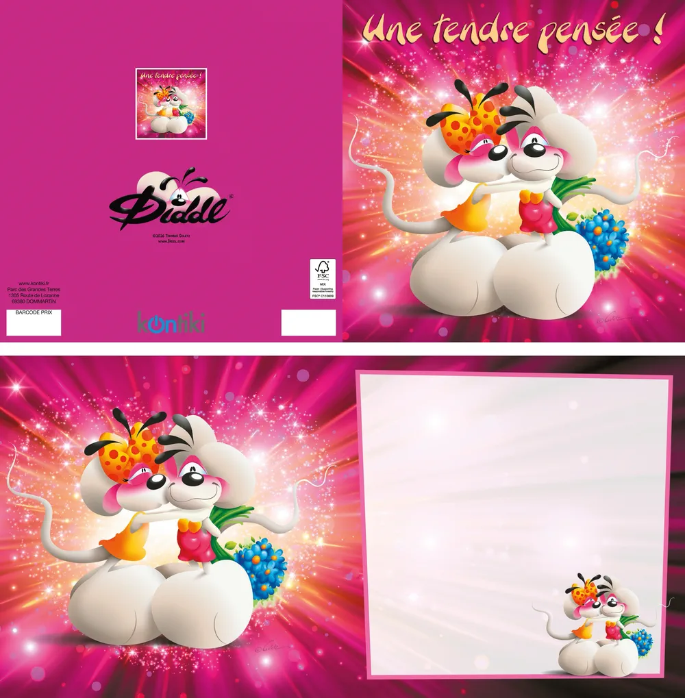 Carte 3D Diddl - Une tendre pensée! Carte 3D Diddl - Une tendre pensée!