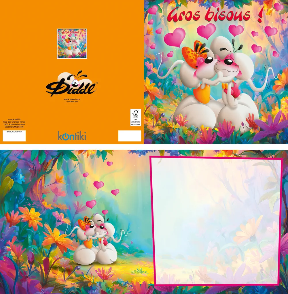 Carte 3D Diddl - Gros bisous! Carte 3D Diddl - Gros bisous!