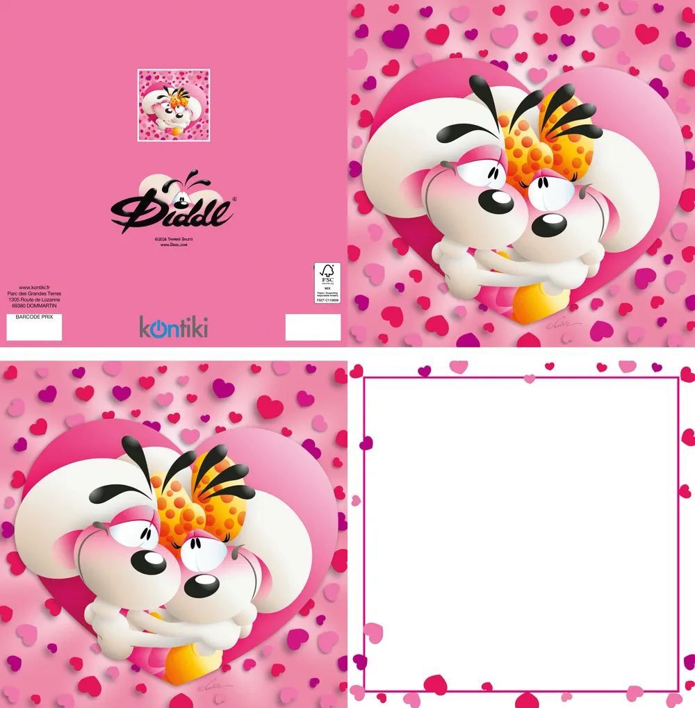 Carte 3D Diddl - Diddl & Diddlina Cœur rose sans t