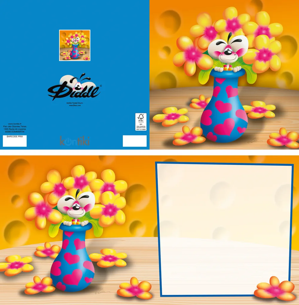 Carte 3D Diddl - Bouquet de fleurs sans texte