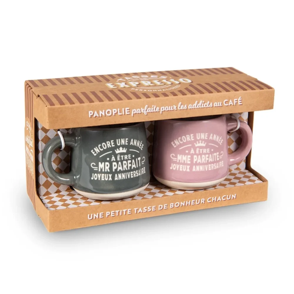 Set duo tasse expresso Anniversaire mr mme parfait